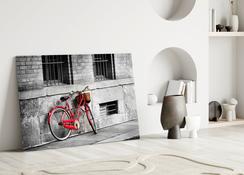 Red Bicycle Glass Wall Art