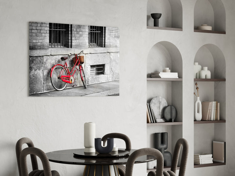 Red Bicycle Glass Wall Art