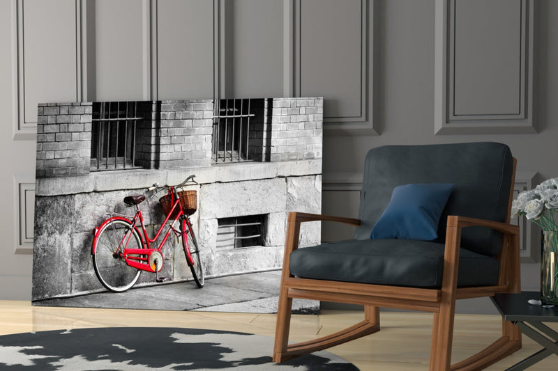 Red Bicycle Glass Wall Art