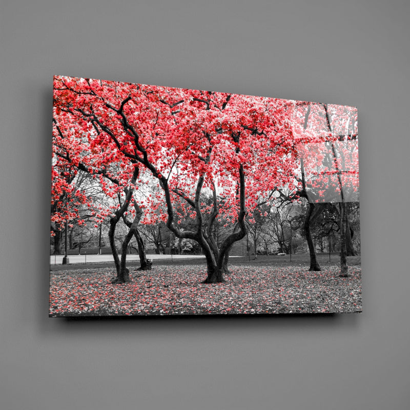 Red Tree Glass Wall Art