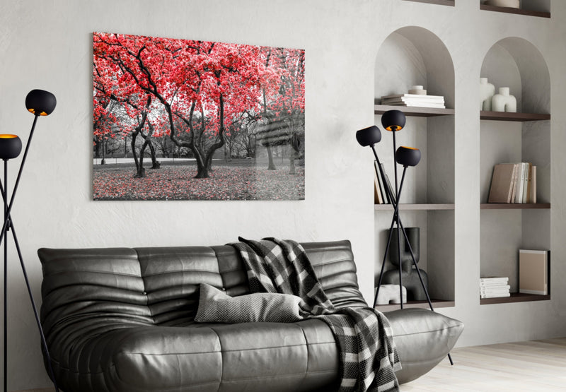 Red Tree Glass Wall Art