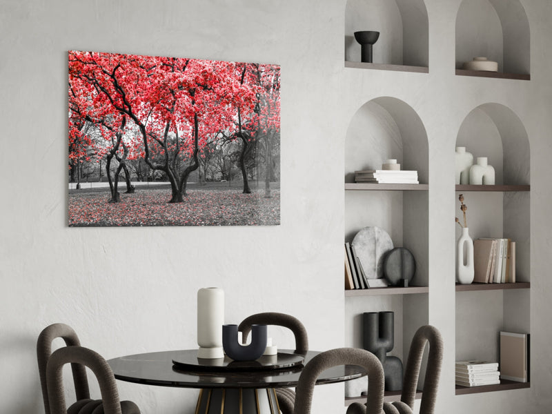 Red Tree Glass Wall Art