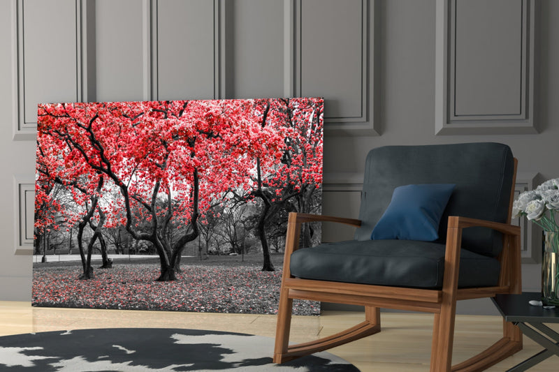 Red Tree Glass Wall Art
