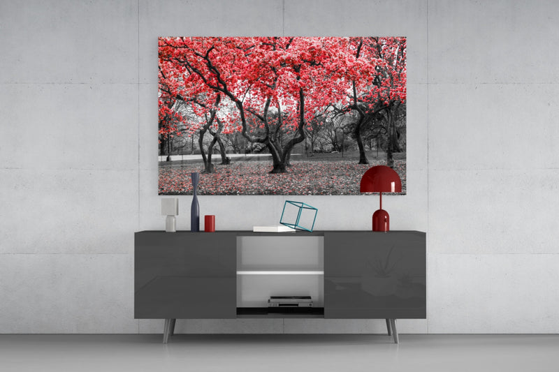 Red Tree Glass Wall Art