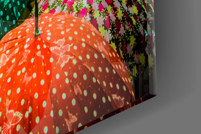 Colorful Umbrellas Glass Wall Art