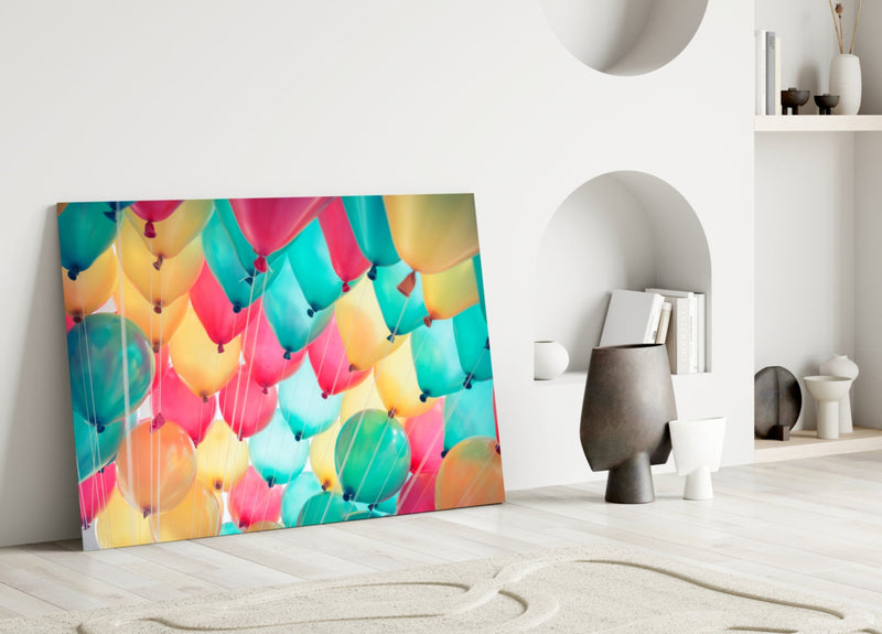 Balloons Glass Wall Art