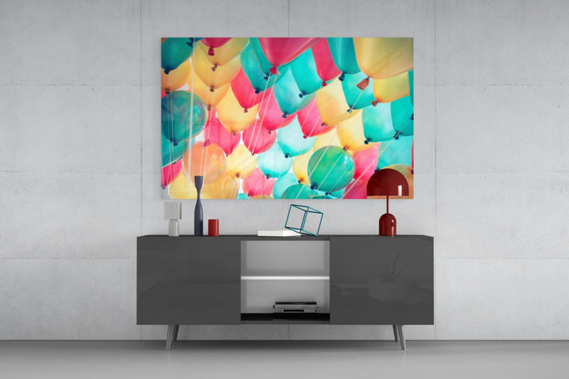 Balloons Glass Wall Art