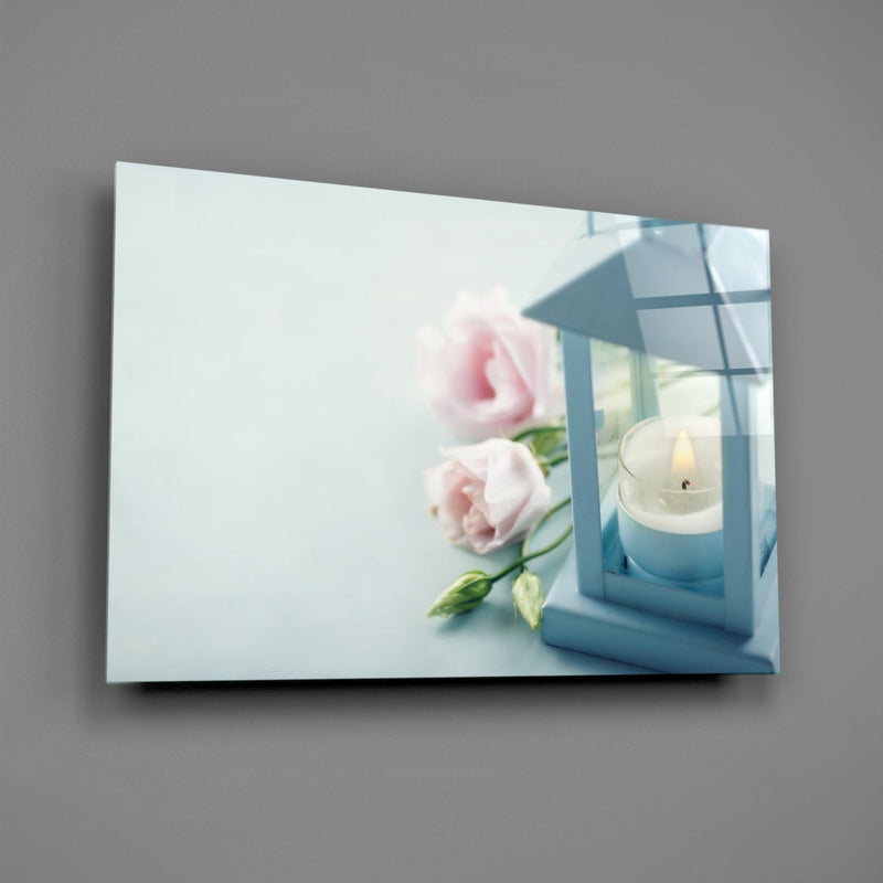 Candle & Rose Glass Wall Art