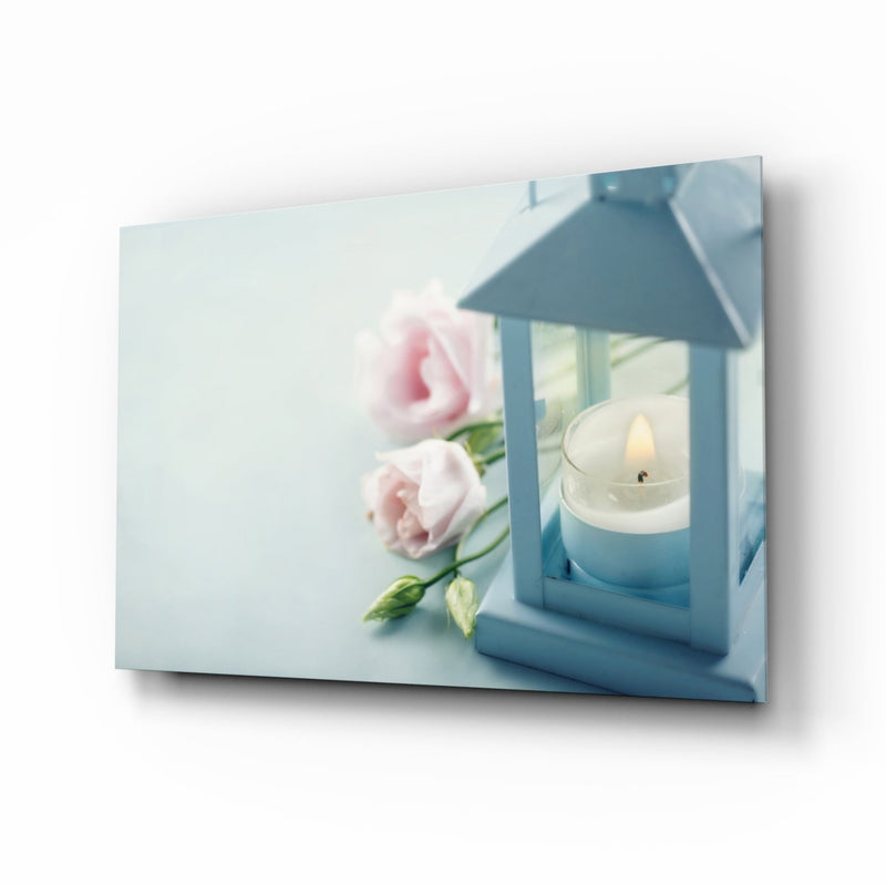 Candle & Rose Glass Wall Art
