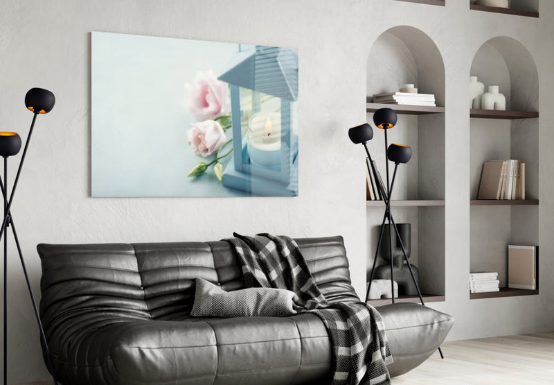 Candle & Rose Glass Wall Art