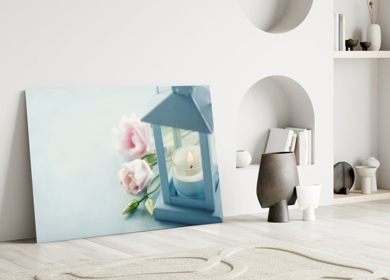 Candle & Rose Glass Wall Art