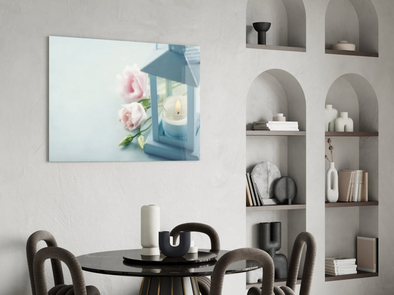 Candle & Rose Glass Wall Art
