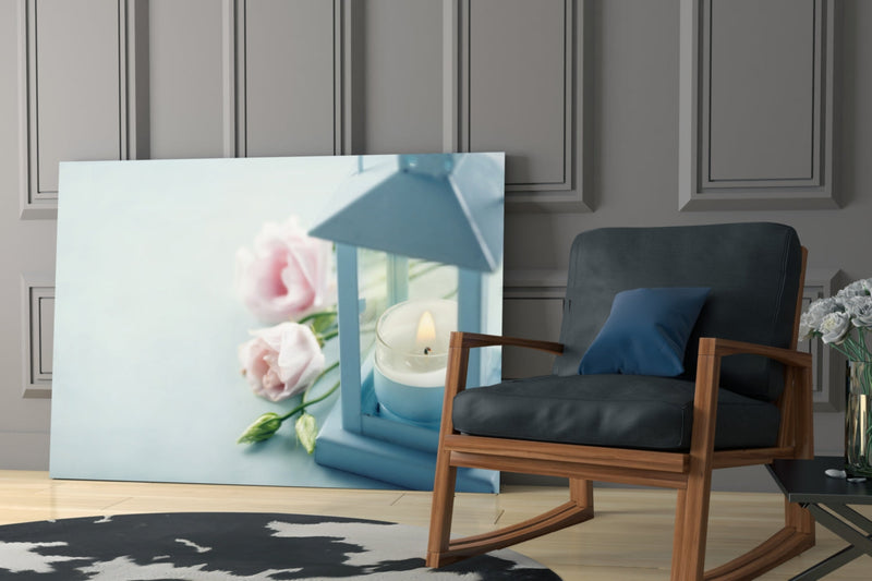 Candle & Rose Glass Wall Art