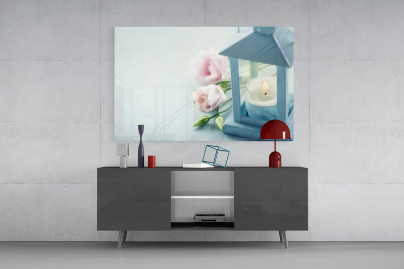 Candle & Rose Glass Wall Art