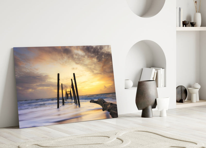 Destroyed Dock Glass Wall Art