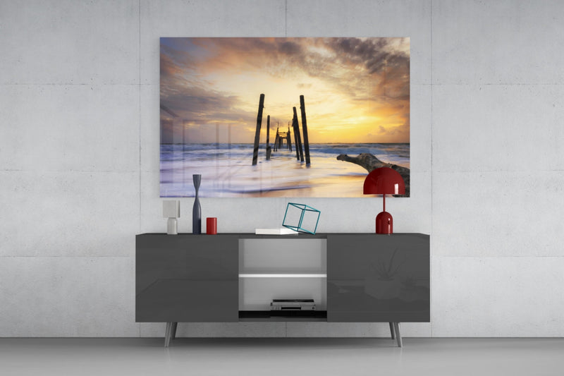 Destroyed Dock Glass Wall Art