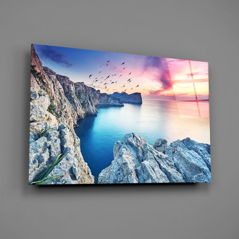 Red Sunset Glass Wall Art