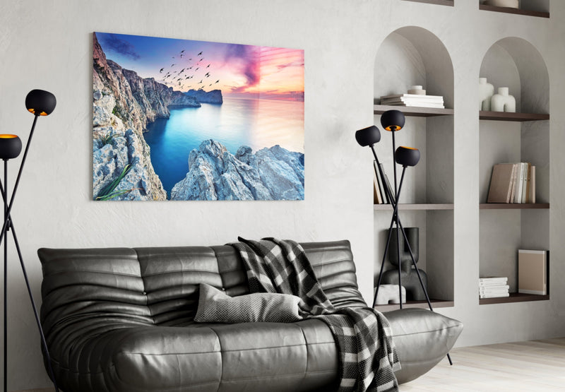 Red Sunset Glass Wall Art