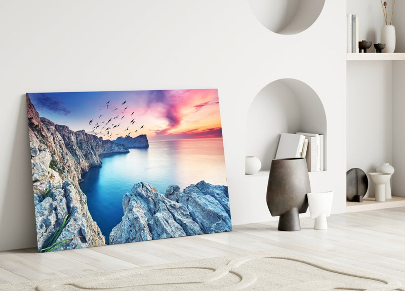 Red Sunset Glass Wall Art