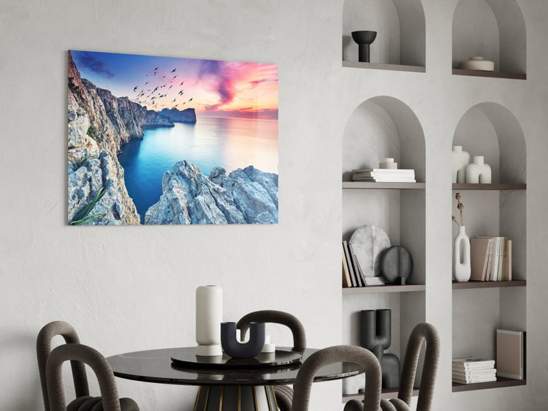 Red Sunset Glass Wall Art