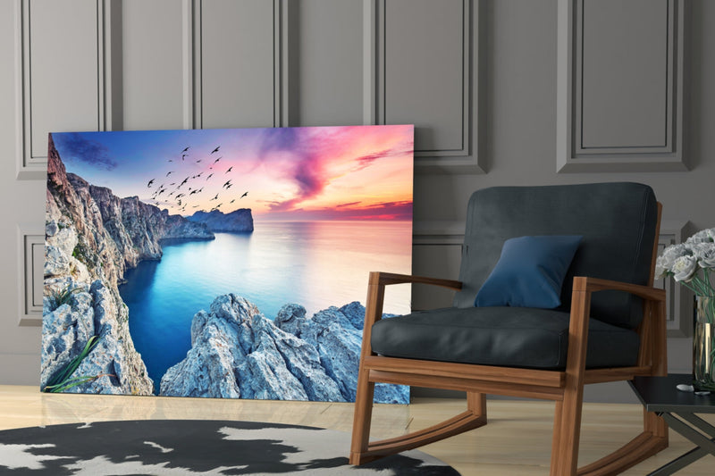 Red Sunset Glass Wall Art