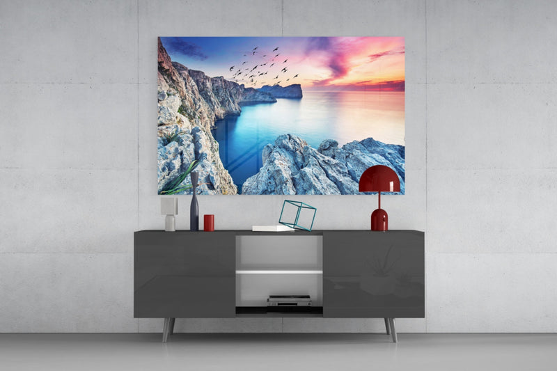 Red Sunset Glass Wall Art