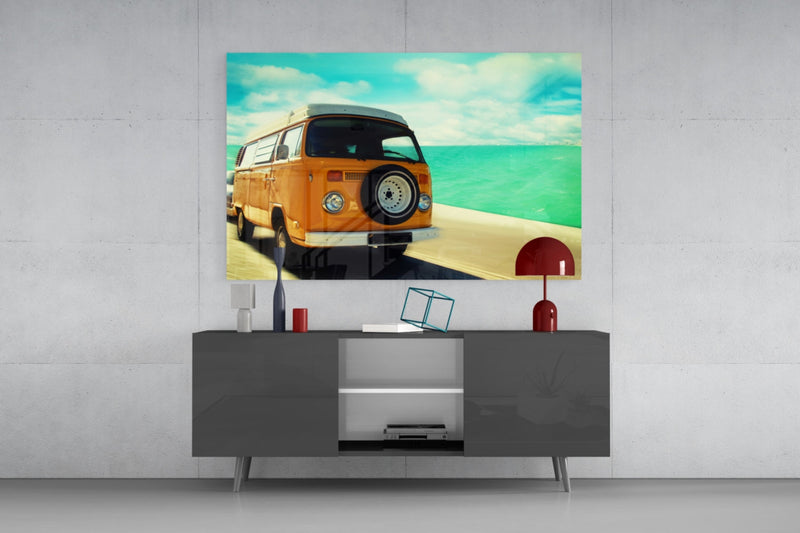 Vosvos Minibus Glass Wall Art