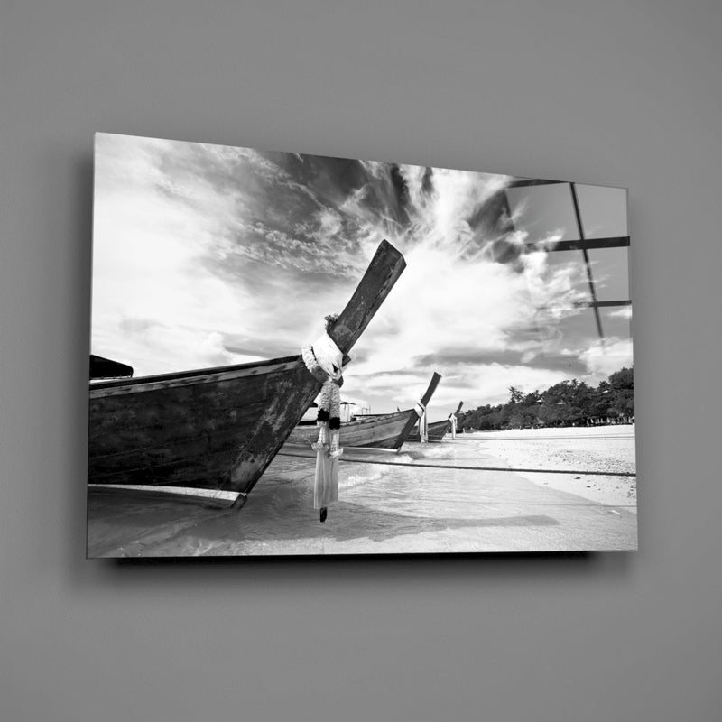 Boats on the Beach Glass Wall Art