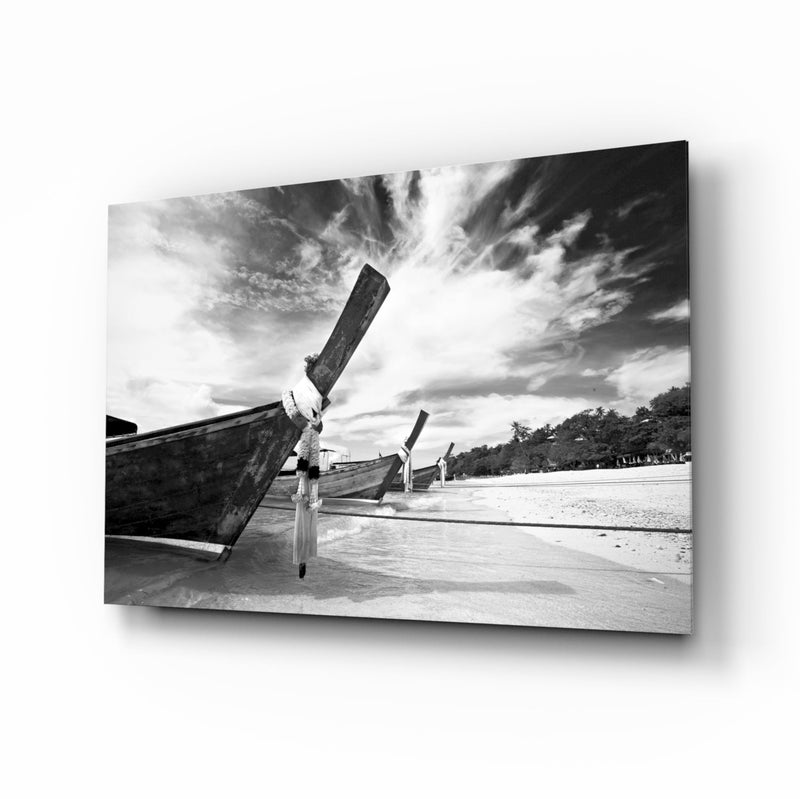 Boats on the Beach Glass Wall Art