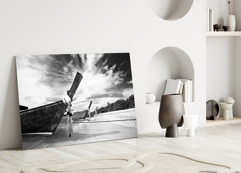 Boats on the Beach Glass Wall Art