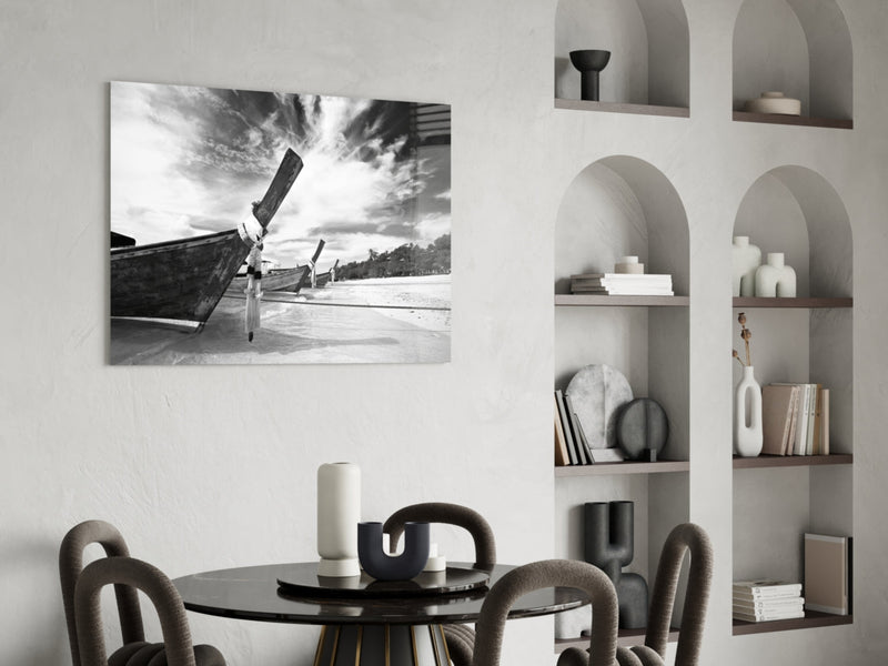 Boats on the Beach Glass Wall Art