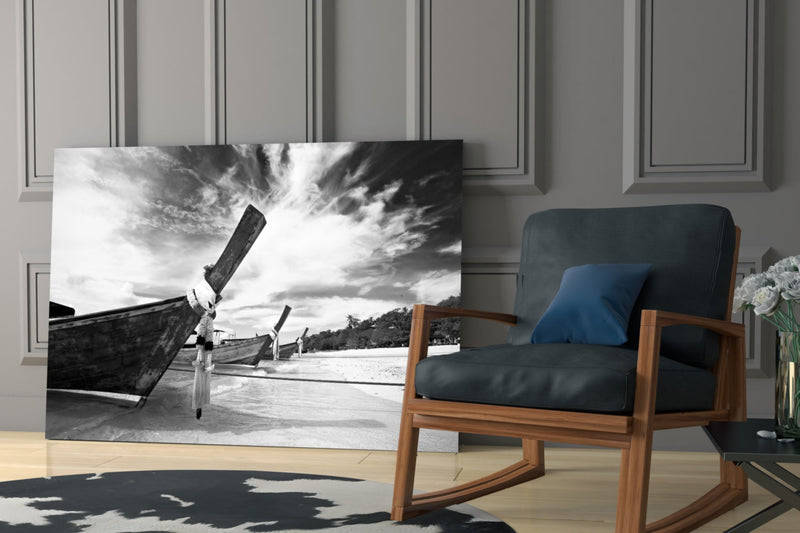 Boats on the Beach Glass Wall Art