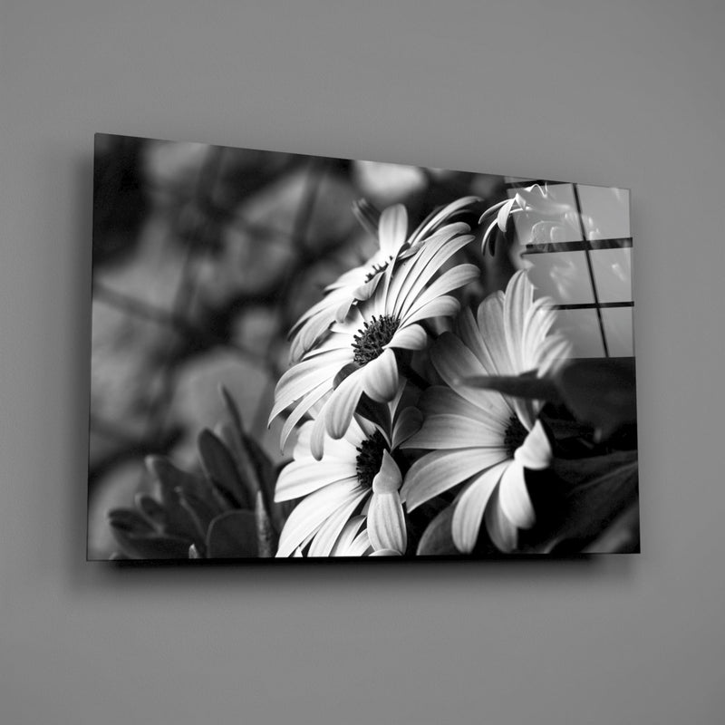 Black - White Flower Glass Wall Art