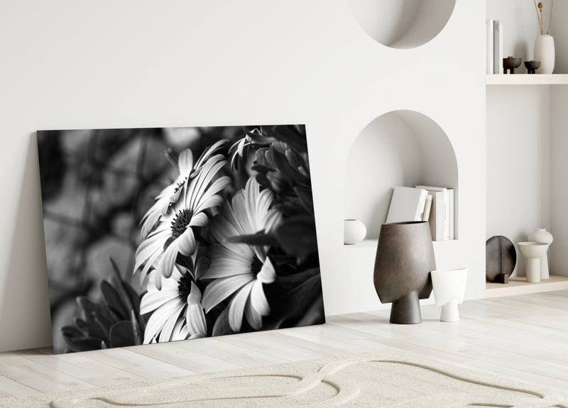 Black - White Flower Glass Wall Art