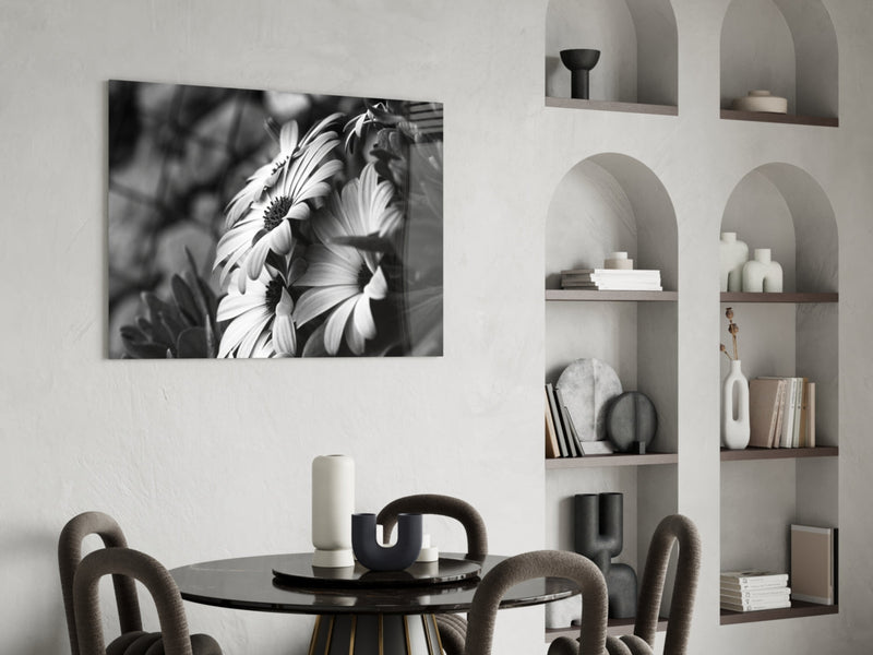 Black - White Flower Glass Wall Art