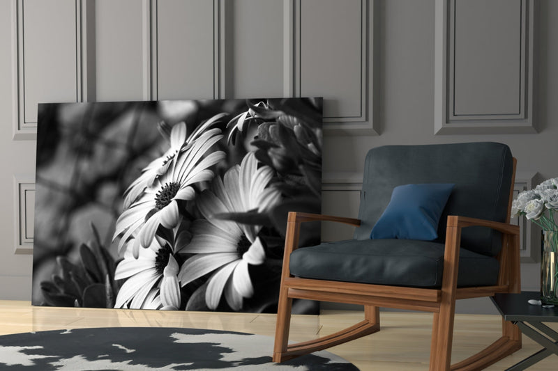 Black - White Flower Glass Wall Art