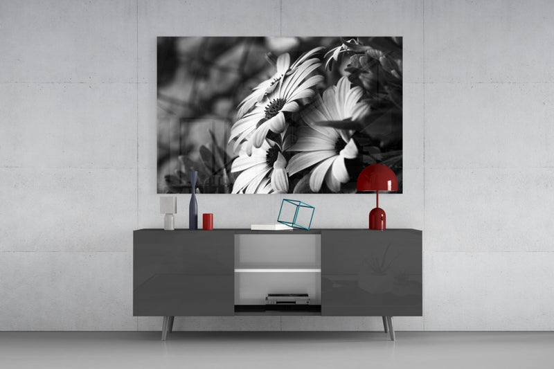Black - White Flower Glass Wall Art