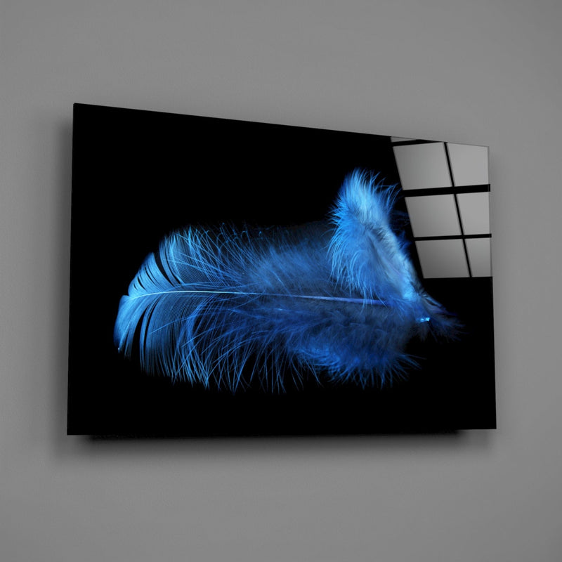 Blue Feather Glass Wall Art