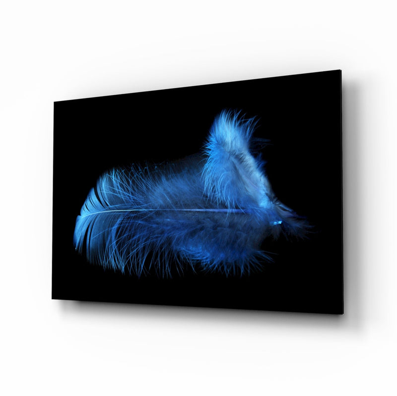 Blue Feather Glass Wall Art