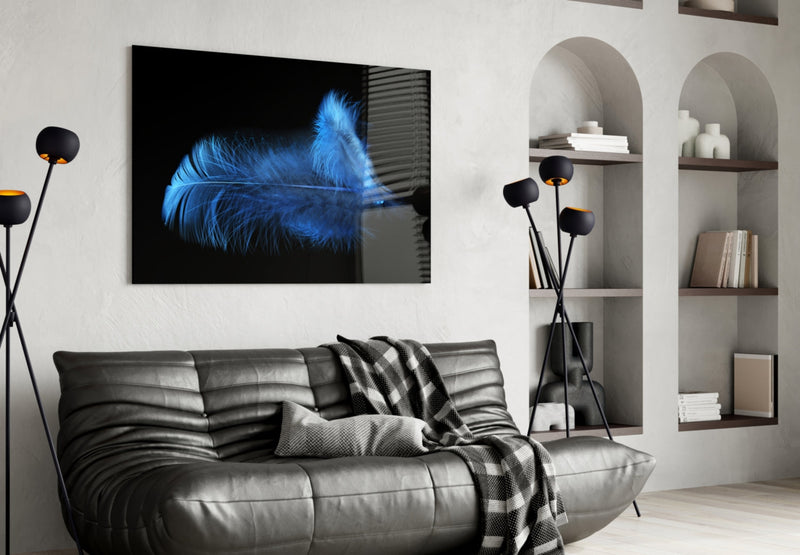 Blue Feather Glass Wall Art