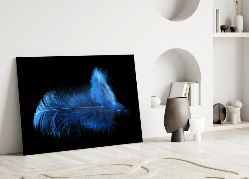 Blue Feather Glass Wall Art