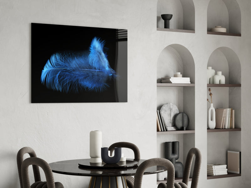 Blue Feather Glass Wall Art