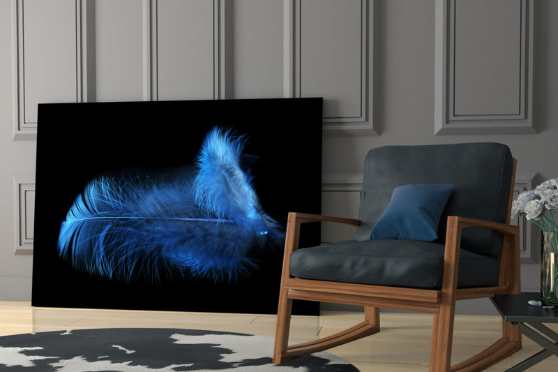 Blue Feather Glass Wall Art
