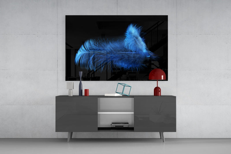 Blue Feather Glass Wall Art