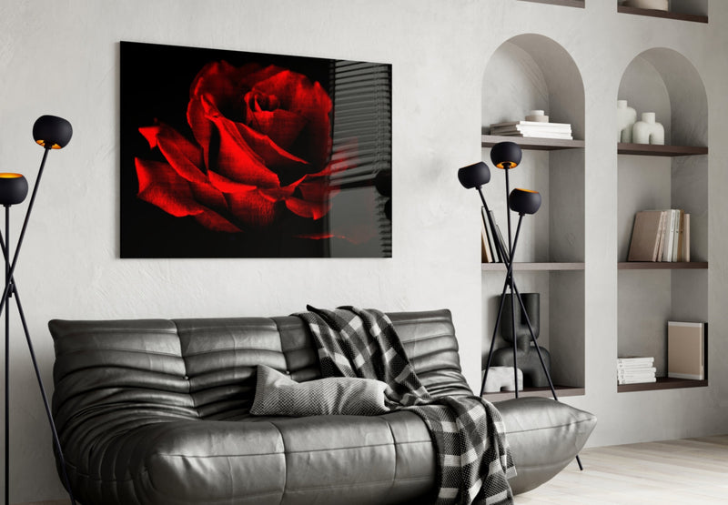 Red Rose Glass Wall Art