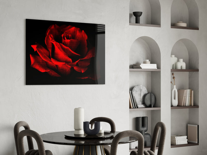 Red Rose Glass Wall Art