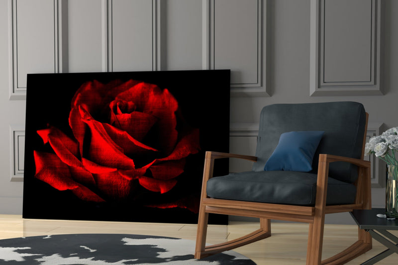 Red Rose Glass Wall Art
