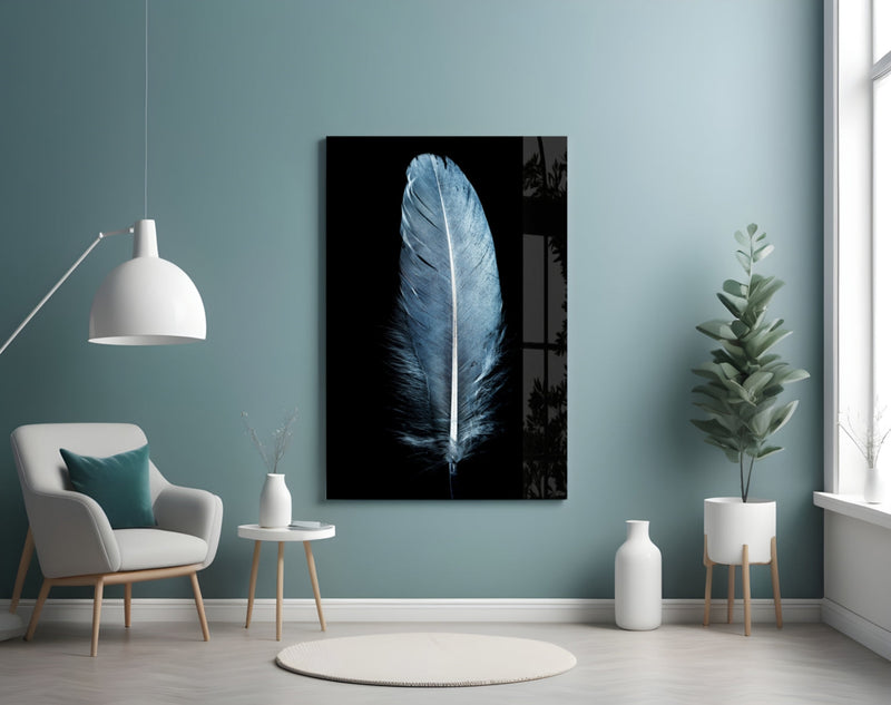 Blue Feather Glass Wall Art