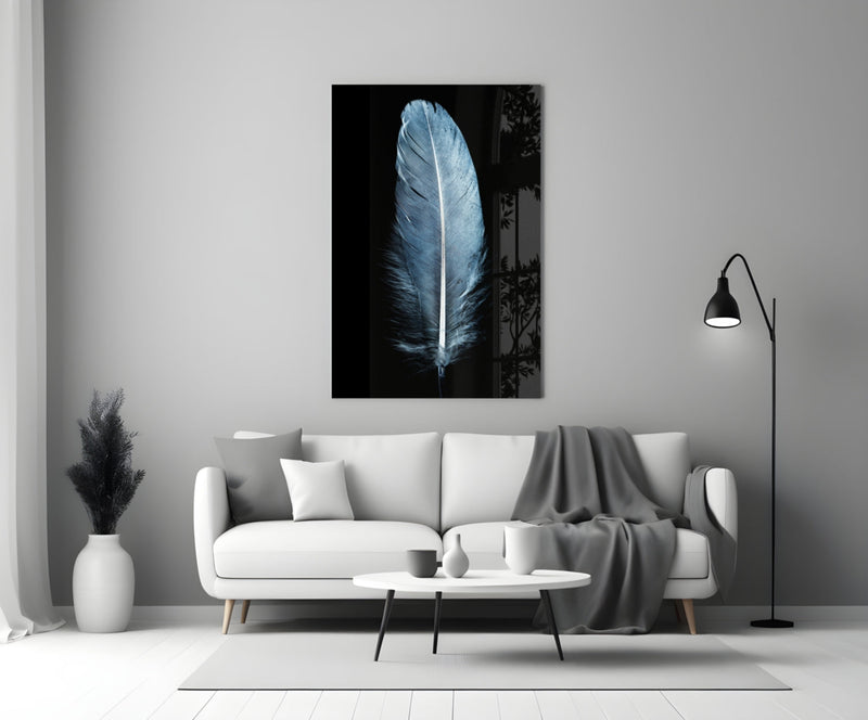 Blue Feather Glass Wall Art