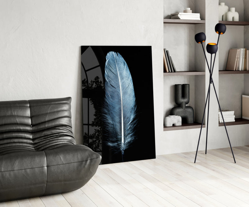 Blue Feather Glass Wall Art